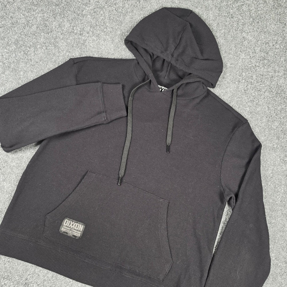 Dixxon Waffle Knit Hoodie Mens M Black Thermal Pullover Long Sleeve Pocket
